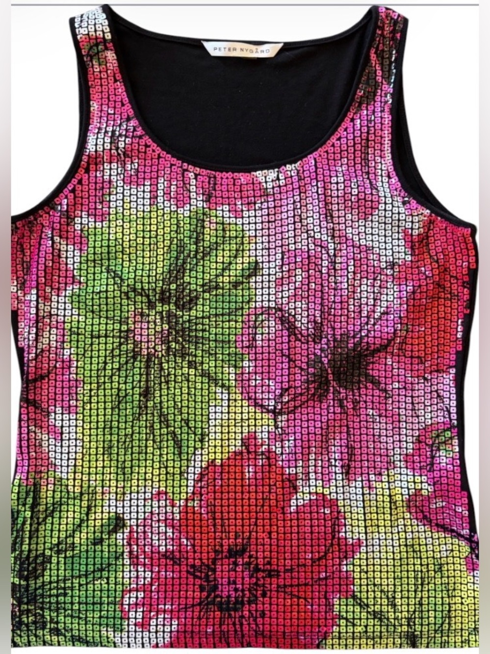 Peter Nygard Sequined Front Floral Pink, Green & Red Tank Small SKU 22